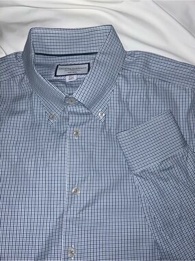 Charles Tyrwhitt Blue and White Micro-Check Button-Down Dress Shirt